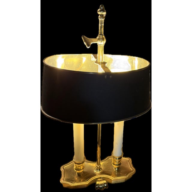 Metal 1950s Small Vintage Brass Bouillotte Table Desk Lamp Candle Library Tole Shade Light For Sale - Image 7 of 8