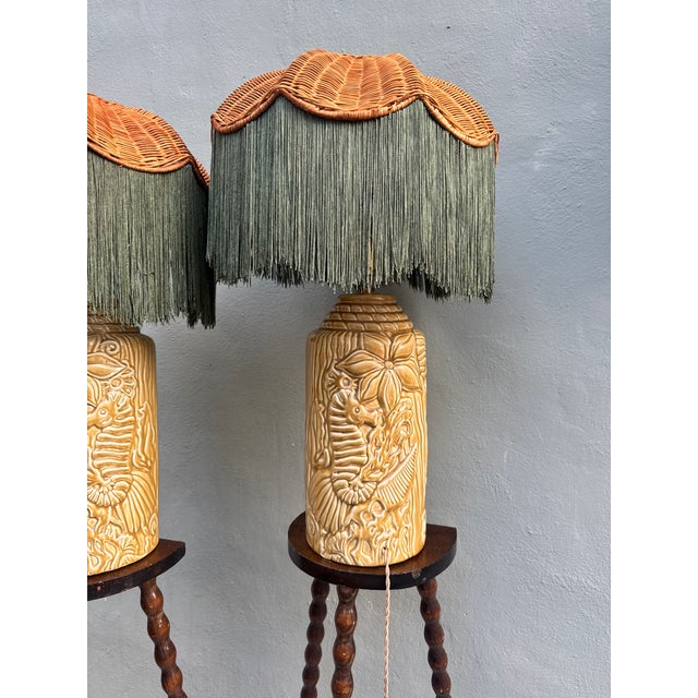 Vintage Mid-Century Ceramic Seahorse Relief Table Lamps, a Pair — Coastal Hollywood Regency, Rewired For Sale - Image 4 of 15