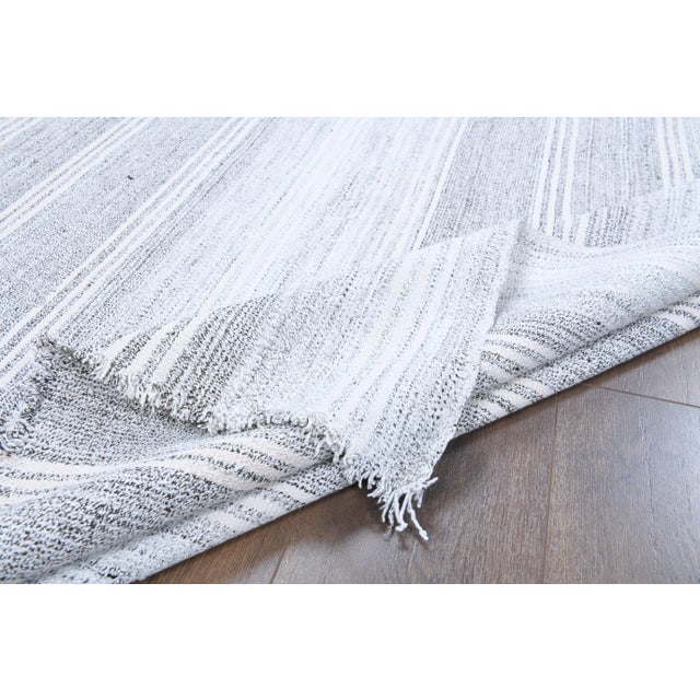 Vintage Turkish Oushak Handmade Wool Cotton White Kilim Area Rug For Sale - Image 9 of 11