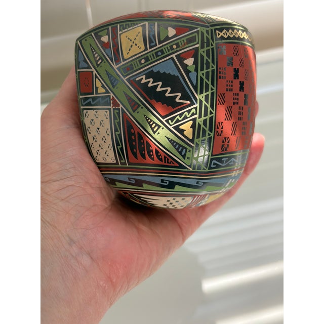 Folk Art Signed Isidro Ortiz Mata Ortiz Pottery Vase, Mexican Folk Art Polychrome Vessel For Sale - Image 3 of 8