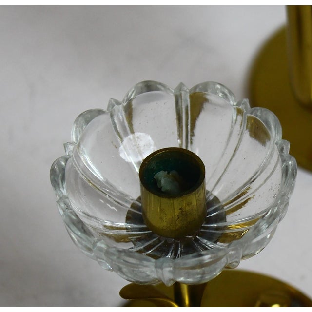 Metal, Brass and Clear Glass Flowers Candleholders by Gunnar Ander for Ystad-Metall, 1950s, Set of 2 For Sale - Image 4 of 8