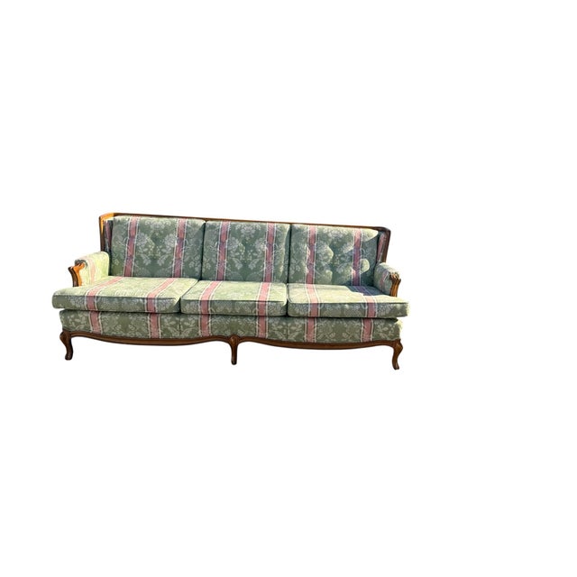 1960s A Louis XV Style Carved Wood Sofa With Floral Damask Upholstery. For Sale - Image 4 of 5
