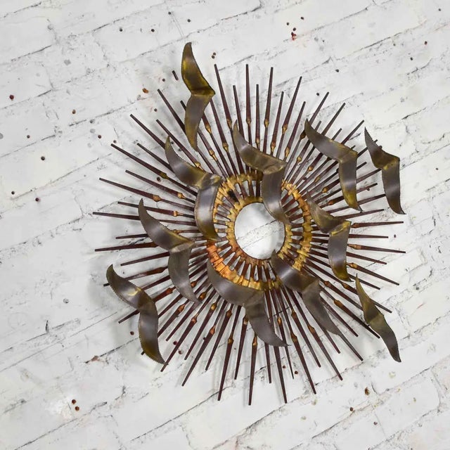 Brass Mid 20th Century Wall Sculpture Torch Cut Brass Birds on Starburst Nail Style Silas Seandel or William Bowie For Sale - Image 8 of 13