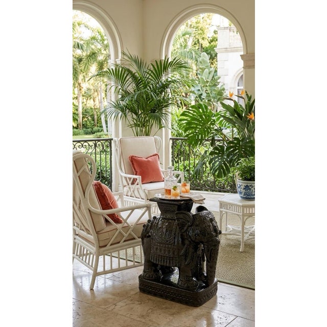 2000 - 2009 Vintage Black Glazed Ceramic Elephant Garden Stool For Sale - Image 5 of 8