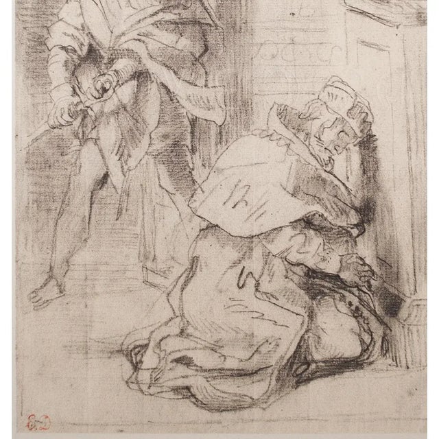 Eugene Delacroix 1959 After Eugene Delacroix "Hamlet and Claudius", Vintage Hungarian Monochrome Print For Sale - Image 4 of 9