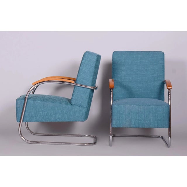 Textile Set of Bauhaus Armchairs in Chrome from Mücke Melder, Czech, 1930s For Sale - Image 7 of 9
