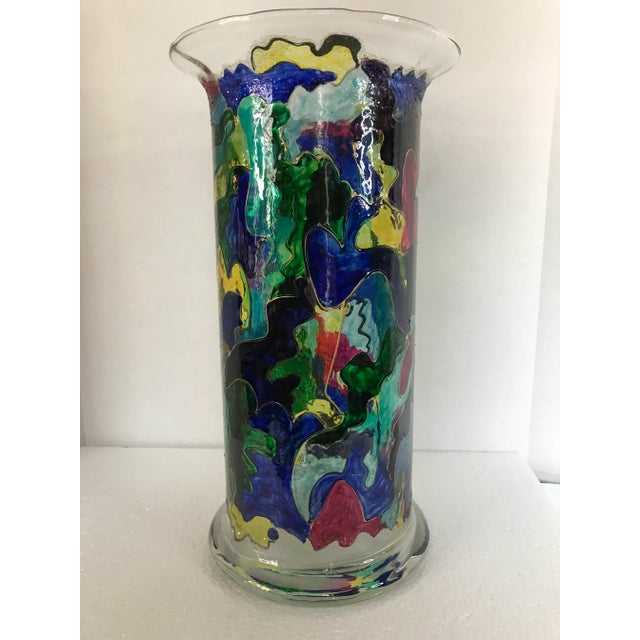 Monique Nichols One-of-a-Kind Hand-Painted Art Glass Sculpture Vase, Signed & Dated 1998 For Sale - Image 4 of 12