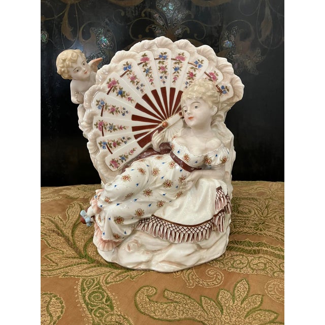 Exquisite Antique KPM Berlin Porcelain Figurine Lady With Fan & Cherub R. Moller For Sale - Image 13 of 17