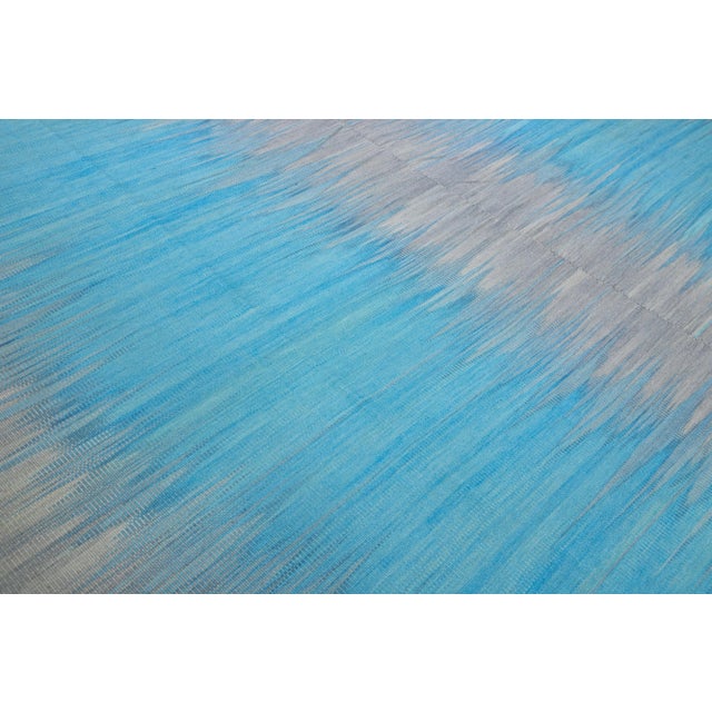 Modern Kilim Flatweave Blue and Gray Abstract Motif Oversize Wool Rug For Sale - Image 9 of 10