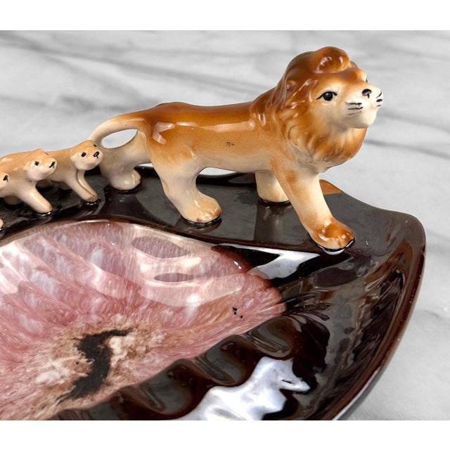 Ceramic Mid-Century Atomic Drip Glazed Ceramic Lion & Cubs Ashtray For Sale - Image 7 of 10