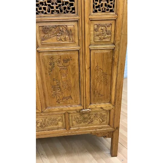 Brown Vintage Chinese Pierced Screen Scholars Cabinet For Sale - Image 8 of 11