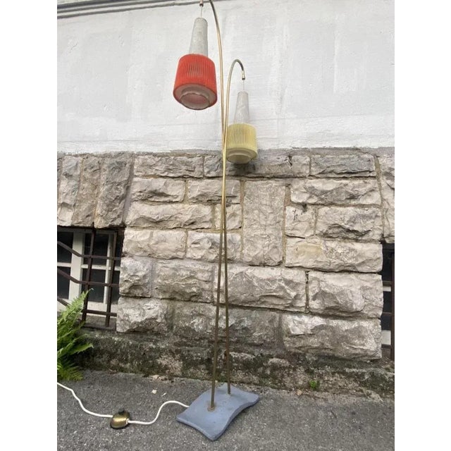 Mid-Century Brass Floor Lamp with Pleated Shades, 1950s For Sale - Image 4 of 18