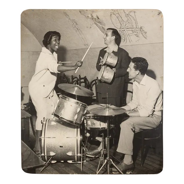 Jazz Band, Black & White Photograph on Wooden Board, 1940s For Sale