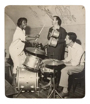 Jazz Band, Black & White Photograph on Wooden Board, 1940s