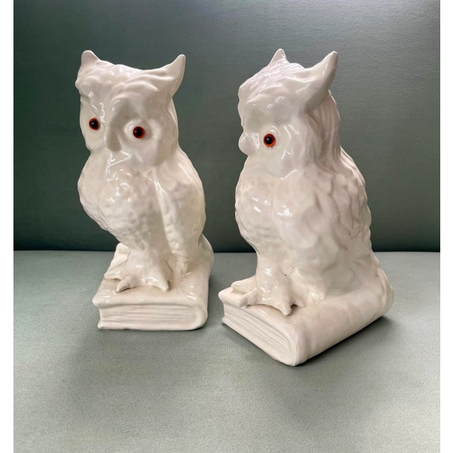 A charming pair of vintage bookends featuring a pair of owls traditionally representing wisdom each standing on a volume...