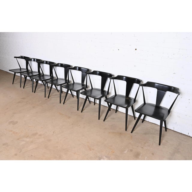 Paul McCobb Planner Group Black Lacquered T-Back Dining Chairs, Set of Eight For Sale - Image 13 of 13