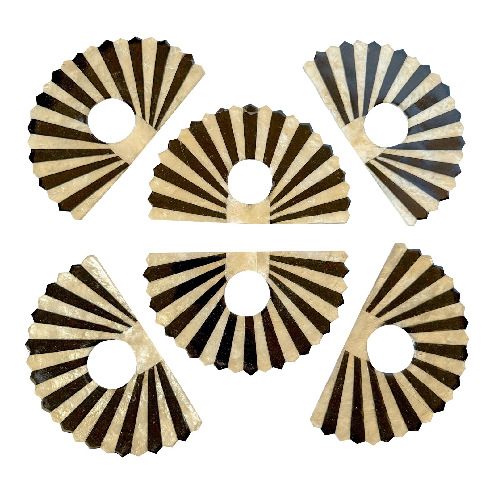 1980s Fan Shaped Capiz Shell Napkin Rings, Set of 6 | Chairish