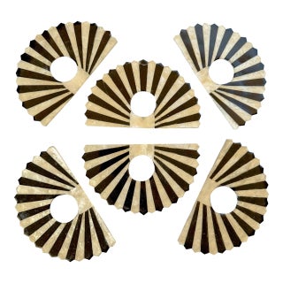 1980s Fan Shaped Capiz Shell Napkin Rings, Set of 6 For Sale