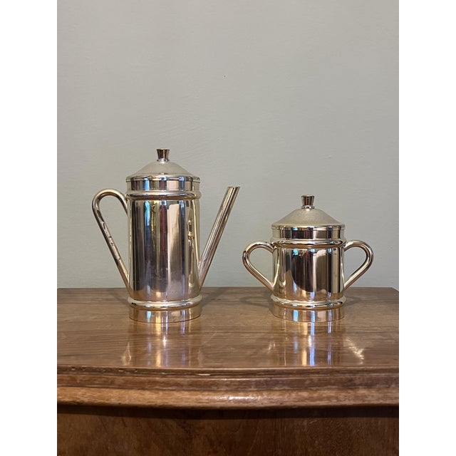 Mid-Century Modern Silver-Plated Teapot and Sugar Pot with Lid from CS, Italy, 1940s, Set of 2 For Sale - Image 9 of 9