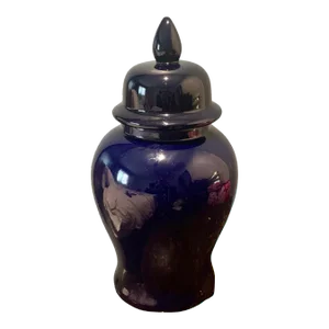 20” Tall Large Cobalt Blue Ceramic Chinoiserie Ginger Jar