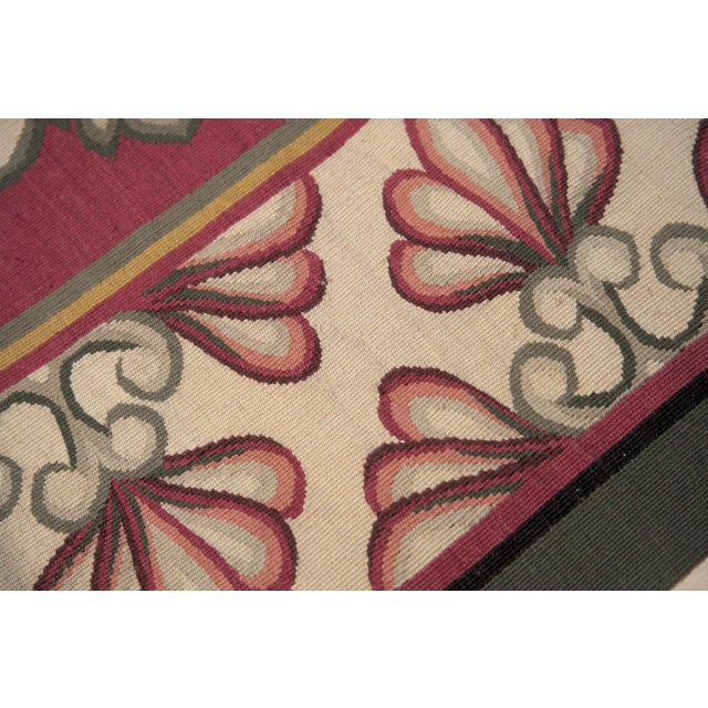 Textile 9x12 Vintage Aubusson Flat Weave Wool Rug, Raspberry Rosette For Sale - Image 7 of 12