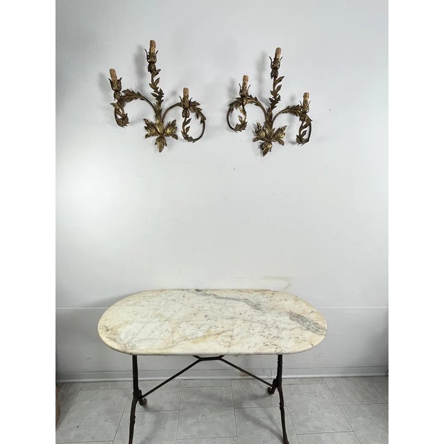 Beige Mid-Century 3-Light Wrought Iron Wall Lamps, 1960s, Set of 2 For Sale - Image 8 of 9