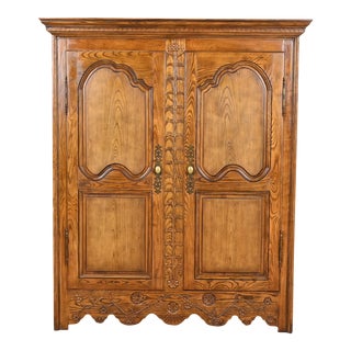 Baker Furniture French Provincial Louis XV Carved Oak Armoire Dresser or Linen Press For Sale