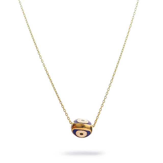 Metal Guardian Blue Evil Eye Minimalist Gold Necklace For Sale - Image 7 of 7