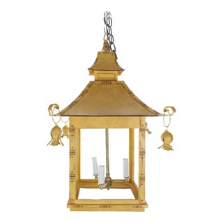 Vintage Double-Story Pagoda Imitation Bamboo Pattern Three-Light Chandelier For Sale