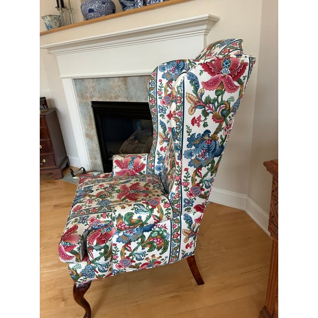 Navy Blue 1970s Queen Anne Wingback Chair For Sale - Image 8 of 8