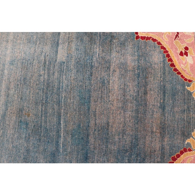 Antique 19th Century Indian Agra Rug in Solid Blue Background For Sale - Image 12 of 14