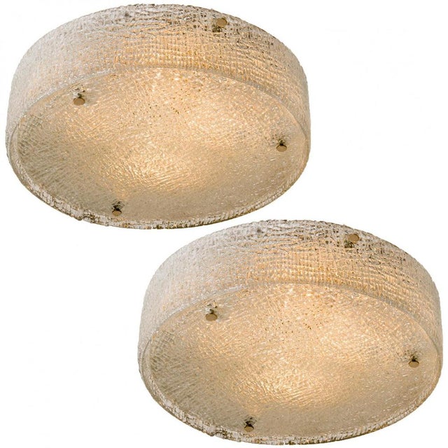 Large Thick Textured Glass Flush Mounts, 1970s For Sale - Image 8 of 12
