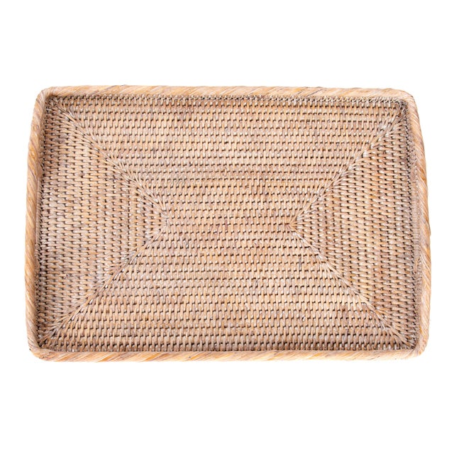 2020s Artifacts Rattan Rectangular Tray With High Handles For Sale - Image 5 of 6
