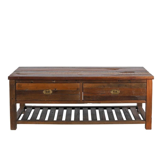 Mid-Century Modern Country Style Distressed Spalted Wood Coffee Table With Drawers For Sale - Image 3 of 6