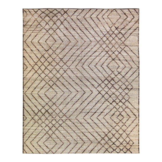 Tribal Light Brown Contemporary Moroccan Style Wool Rug For Sale