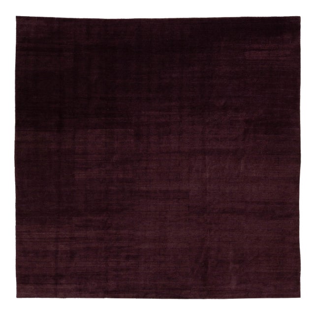 Modern Rug Made From Wool and Silk Featuring a Tibetan Weave Design in Purple For Sale