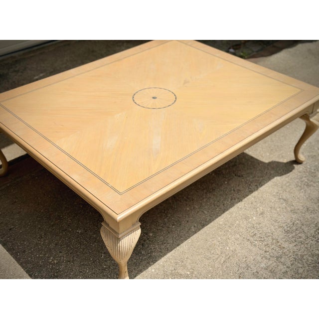 Oversized Vintage Pickled Cherry Inlaid Coffee Table With Cabriole Legs For Sale - Image 4 of 11