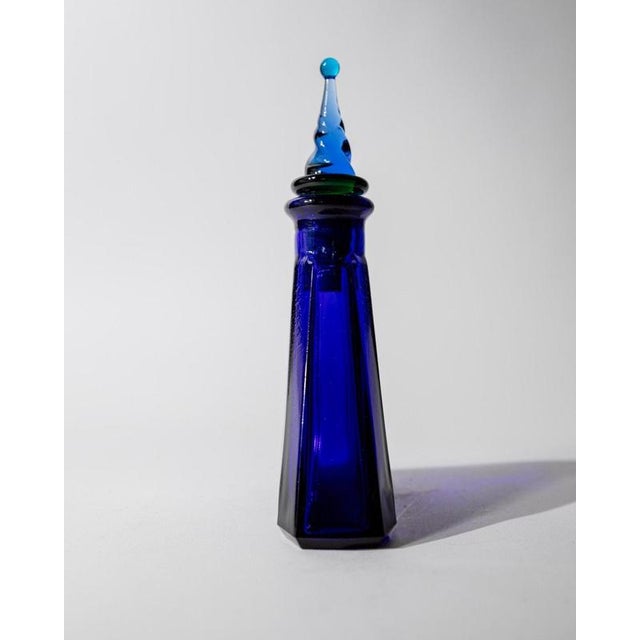 Glass Vintage Italian Triangular Royal Blue Murano Glass Decanter, 1960s For Sale - Image 7 of 13