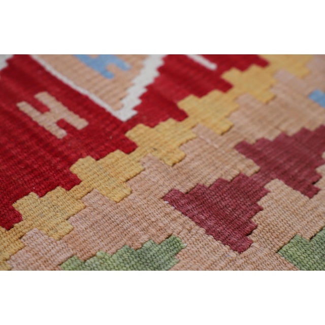 Textile 1960s Southwestern Style Hand Knotted Geometric Design Oushak Kilim Runner Rug For Sale - Image 7 of 11