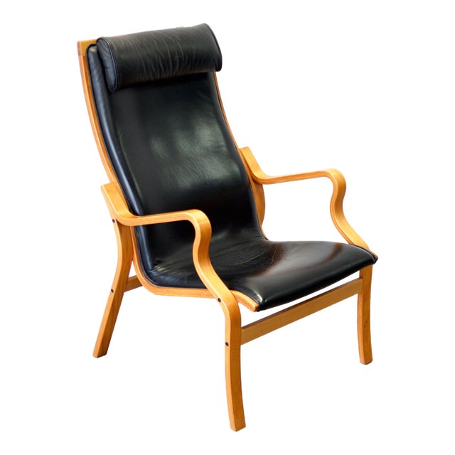 1960s Attributed to Skovby Møbelfabrik "Bern" Bentwood Beech Armchair With Leather Upholstery For Sale