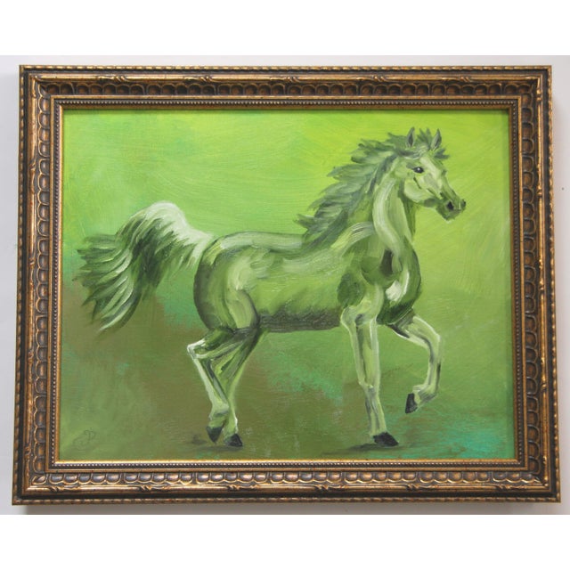 2020s Horse Expressionism Impressionism English Traditional Blue Landscape Original Oil Painting by Cleo Plowden For Sale - Image 5 of 5