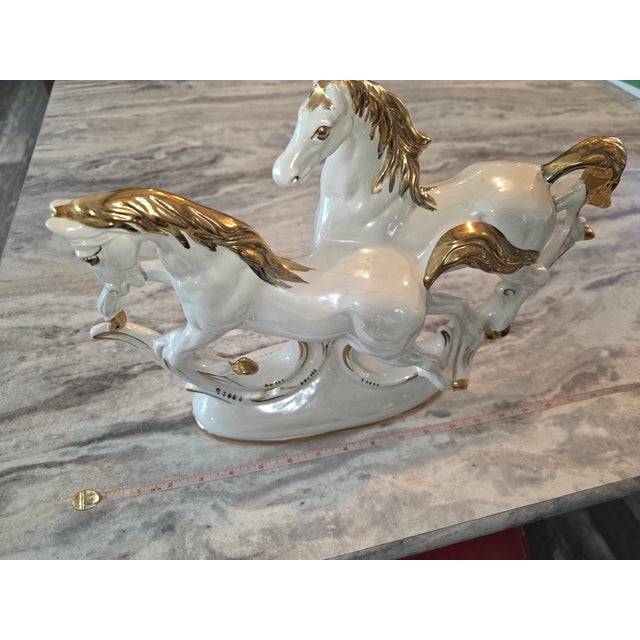 Italian#231 Mid-Century 2 White/ Gold Color Horses Galloping For Sale - Image 9 of 9