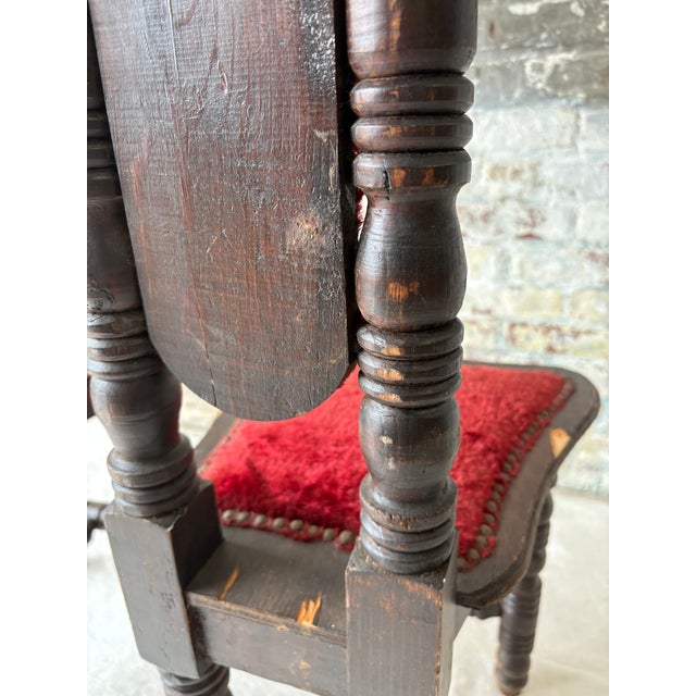 Vintage Spanish Revival Prayer Chairs With Red Velvet Upholstery – Pair For Sale - Image 16 of 18