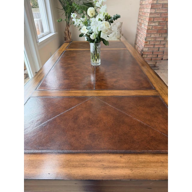 Brown Campaign Style Leather Top Writing Desk and Leather Chair, Set of 2 For Sale - Image 8 of 18