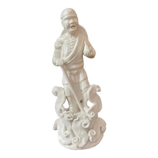 Early 20th Century Blanc De Chine Chinese Ceramic Elder Statue Immortals Asian Decor White Glaze Pottery For Sale