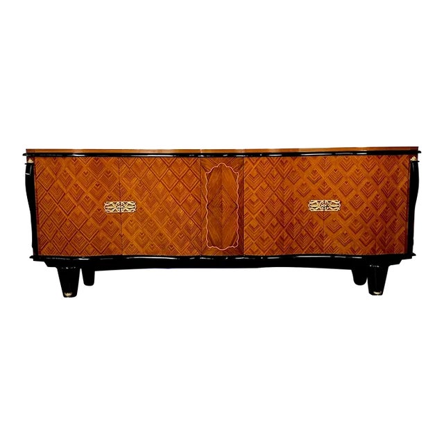 French Art Deco Marquetry Sideboard, Buffet, Rosewood, Walnut, Marquetry, Palatial For Sale