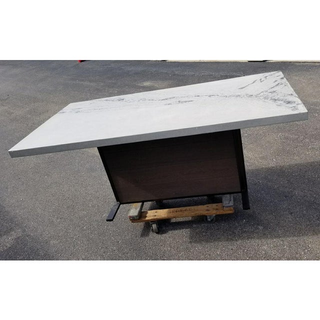 Contemporary Metal With Salvaged Wood Plank Base Quartz Top Dining