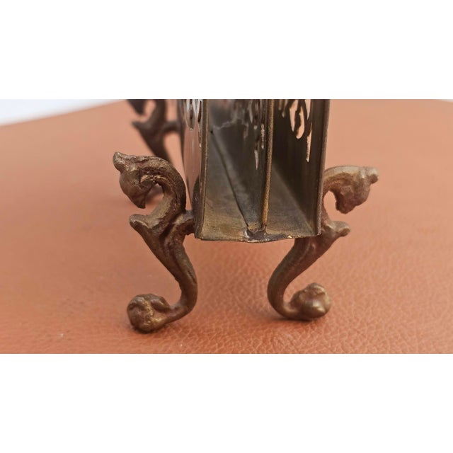 Brown Art Nouveau Brass Napkin Stand with Letters and Griffin Base, 1890s For Sale - Image 8 of 9