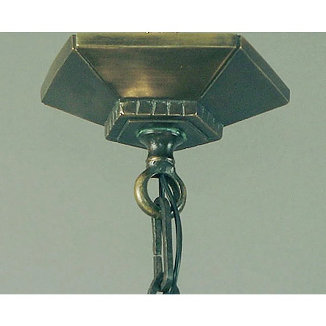 1930s 5-Light French Art Deco Bronze Chandelier, "The Best" Opalescent Shades For Sale In San Francisco - Image 6 of 6