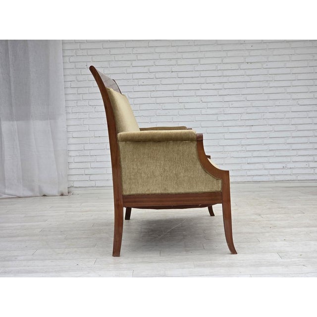 Danish 2-Seater Highback Sofa in Furniture Velour and Lacquered Teak Wood, 1950s For Sale - Image 6 of 18